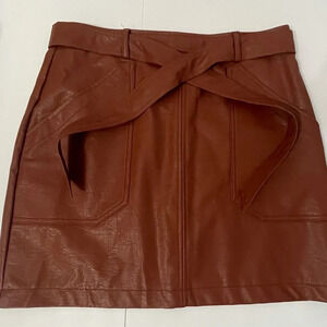 Belted Faux Leather Mini Skirt Sz Large